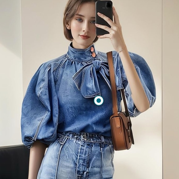 STYLEWE Light Blue Bow Design Denim Pullover Top NWT size S - Picture 2 of 8